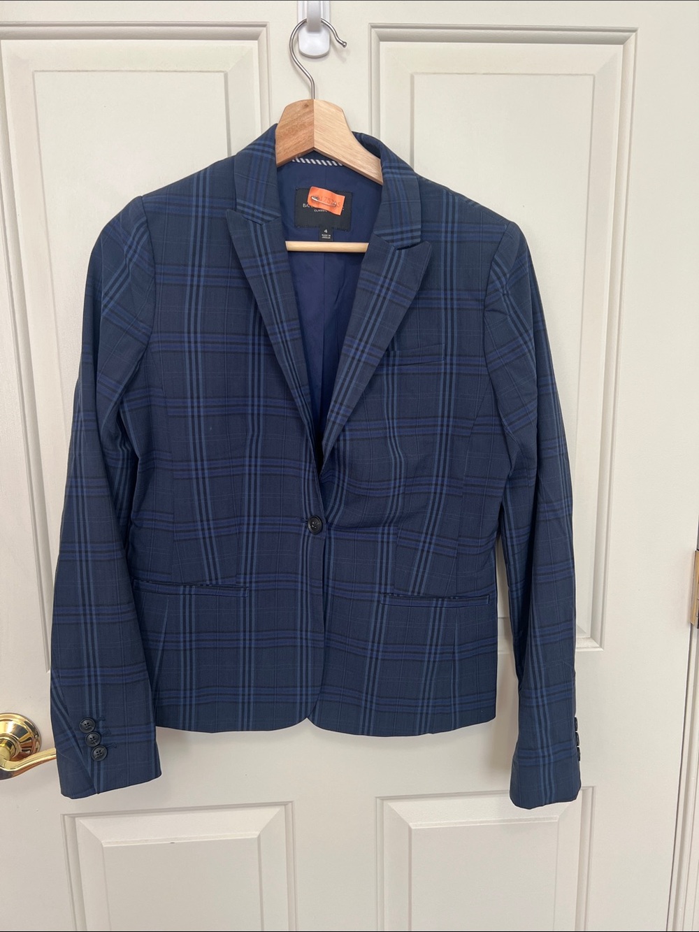 Banana Republic Factory Navy Plaid Single-Button Blazer
